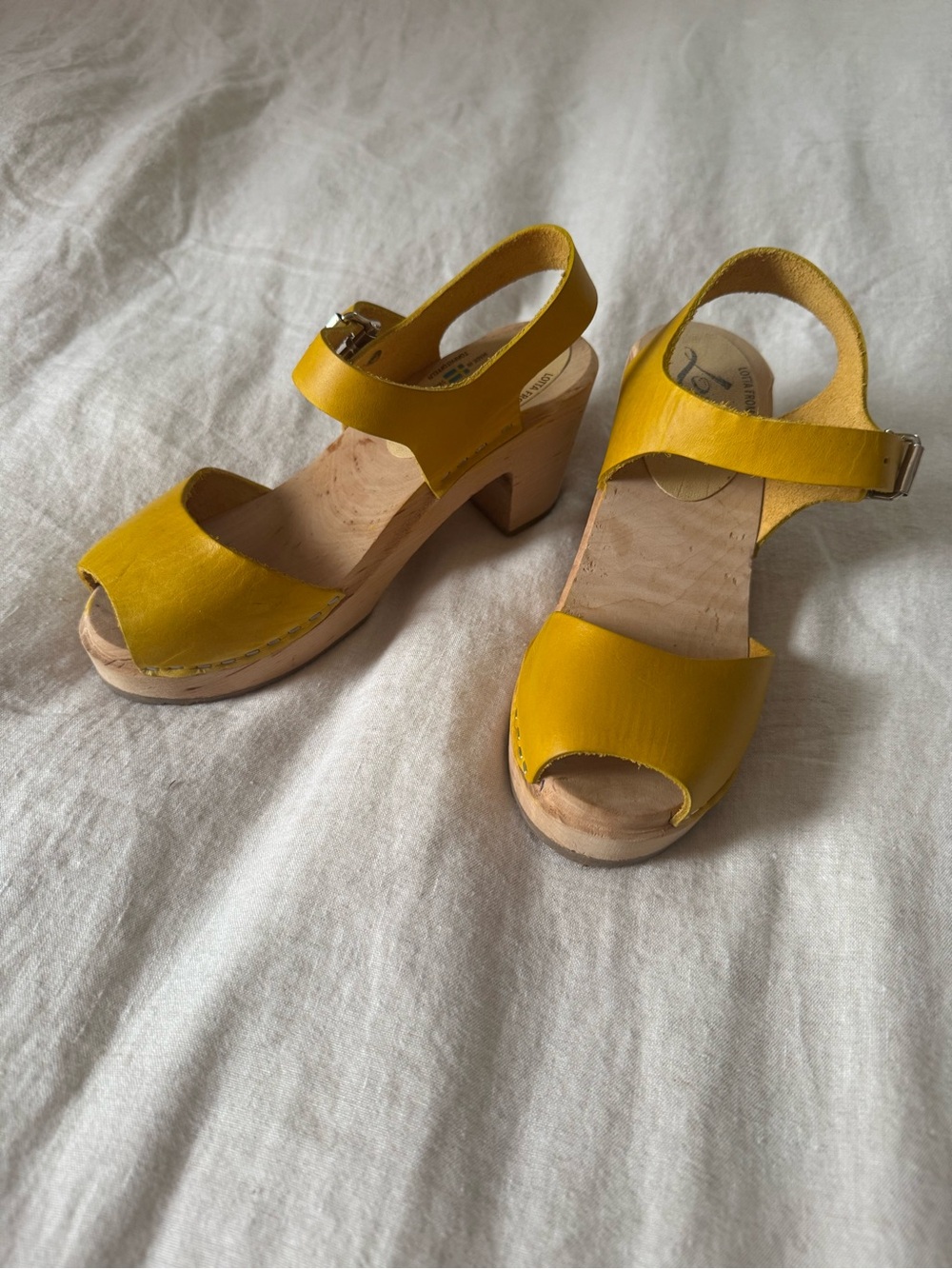Lotta From Stockholm Yellow Leather Slingback Clog Sandals